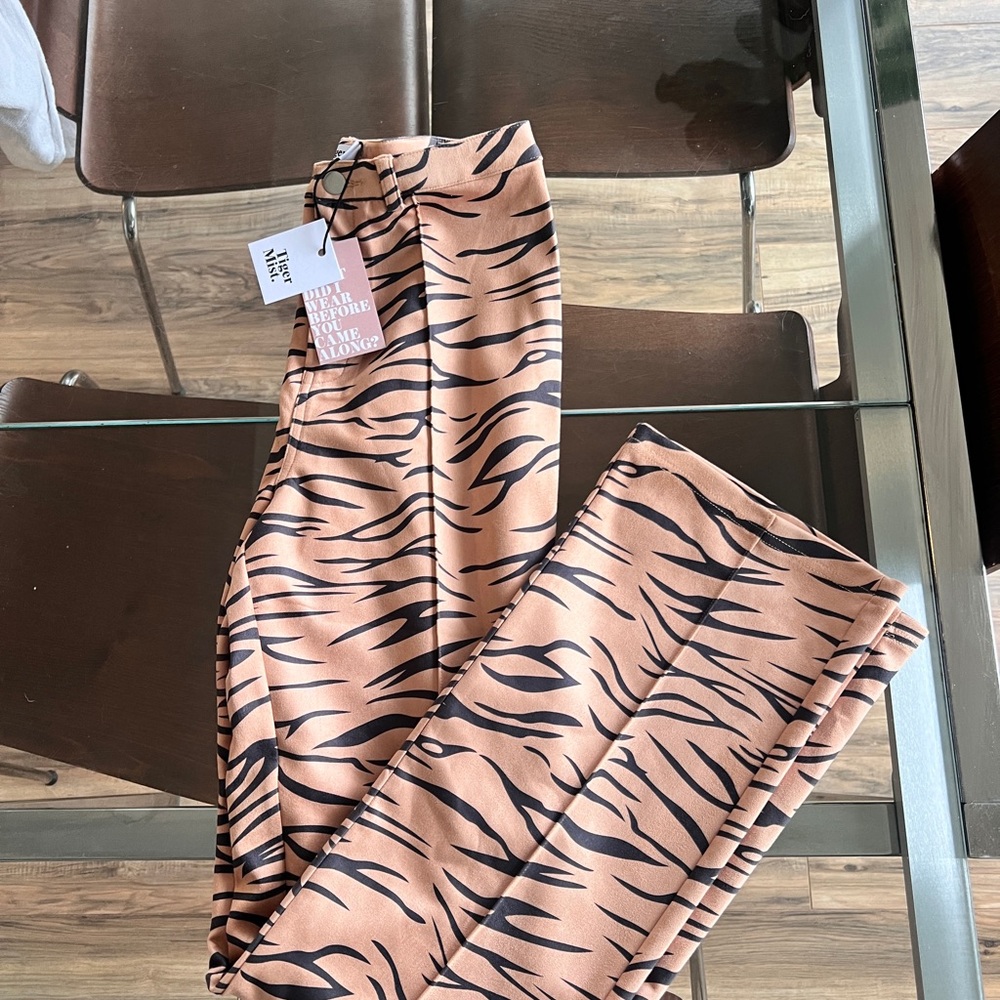 Tiger Mist Tan and Black Animal Print Flare Pants